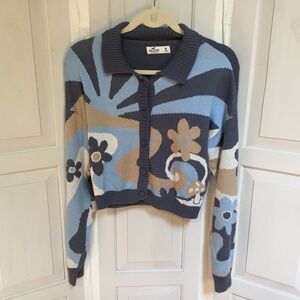Hollister Blue and Tan Patterned Cardigan